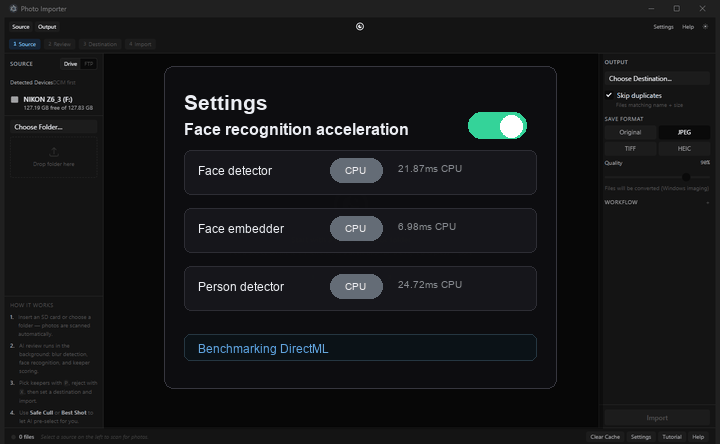 GPU face diagnostics settings demo
